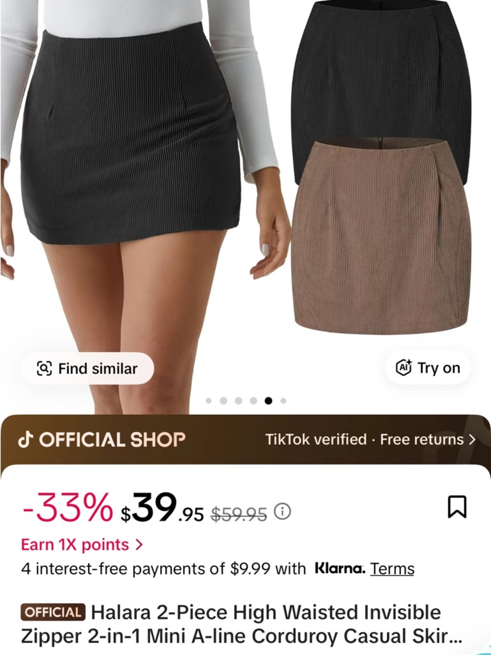 HALARA High-Waist Corduroy Mini Skirts in Brown